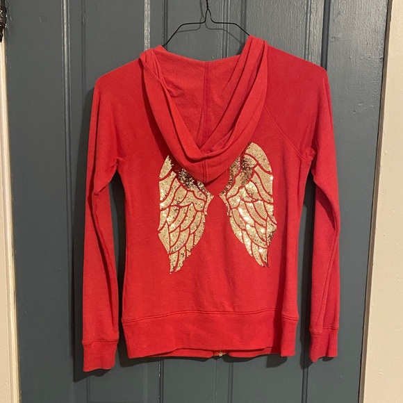 Victoria's Secret Sweaters - Vintage Victoria's Secret Red Hoodie with Gold Angel Wings